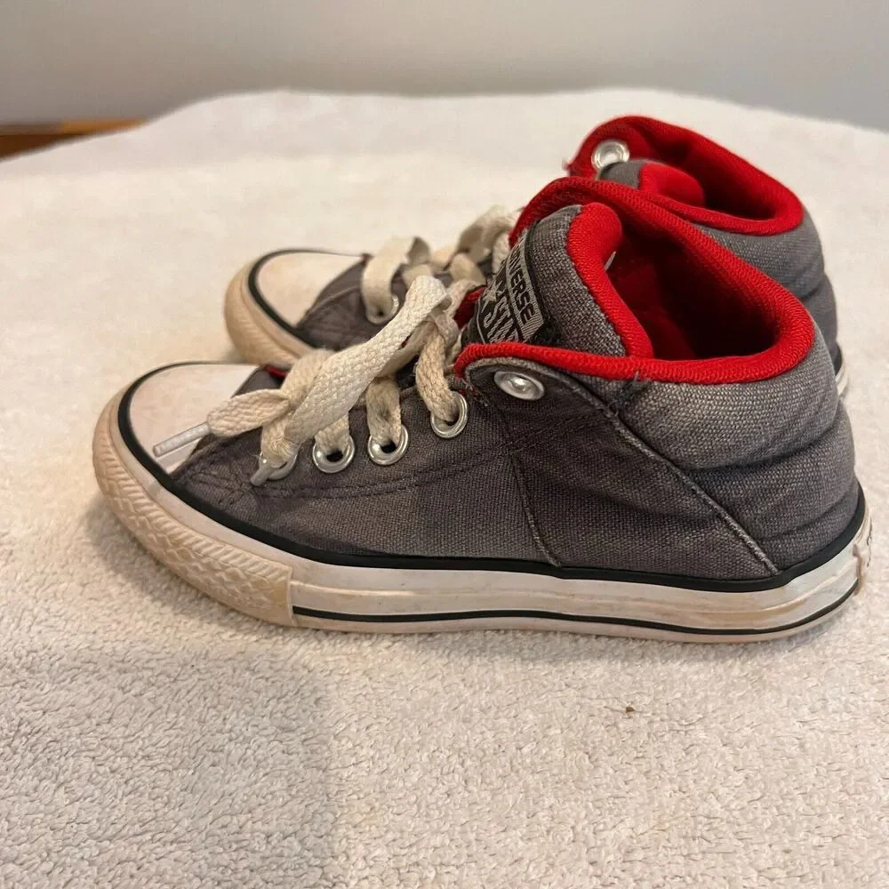 Converse High Top Sneaker All Star Jr Chuck Taylor Gray Red Canvas Lace Up 11.5 - Picture 3 of 8